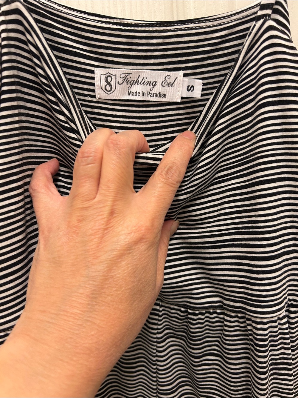 Fighting Eel Black and White Striped Romper, Small - Picture 2 of 4